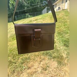 YSL Vintage Brown Shoulder Bag Clutch Leather with COA